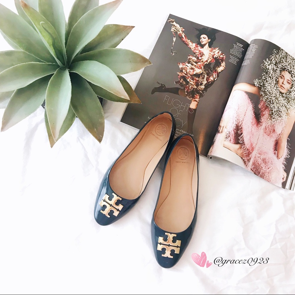 Tory Burch Logo flats dark blue